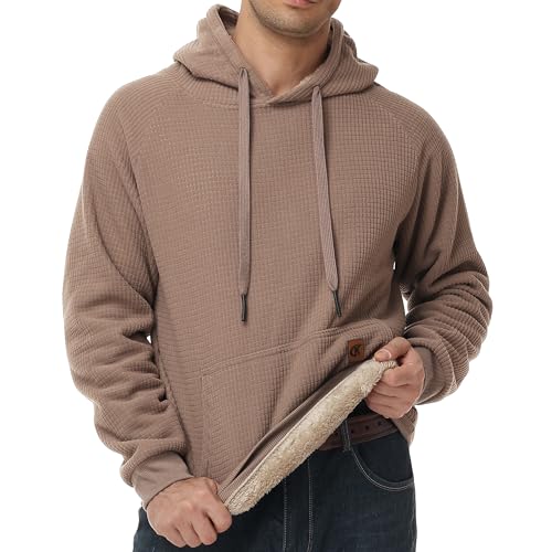 YuKaiChen Herren Fleece Hoodie Dicker Pullover Sherpa Gefüttert Waffel Außenstoff Winter Warmer Sweatshirt mit Känguru Tasche Khaki XXX-Large von YuKaiChen