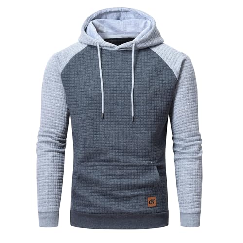 YuKaiChen Herren Kapuzenpullover Casual Langarm Karierten Kordelzug Jacquard Hooded Sweat mit Fleece Innenseite Grau/Hellgrau 6XL von YuKaiChen