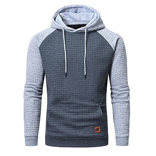 YuKaiChen Herren Kapuzenpullover Casual Langarm Karierten Kordelzug Jacquard Hooded Sweat mit Fleece Innenseite Grau/Hellgrau XXXL von YuKaiChen