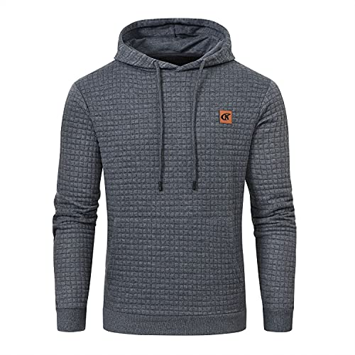 YuKaiChen Herren Kapuzenpullover Casual Langarm Karierten Kordelzug Jacquard Hooded Sweat mit Fleece Innenseite Grau 4XL von YuKaiChen