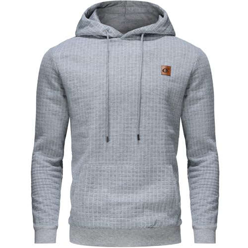 YuKaiChen Herren Kapuzenpullover Casual Langarm Karierten Kordelzug Jacquard Hooded Sweat mit Fleece Innenseite Hellgrau XXXL von YuKaiChen