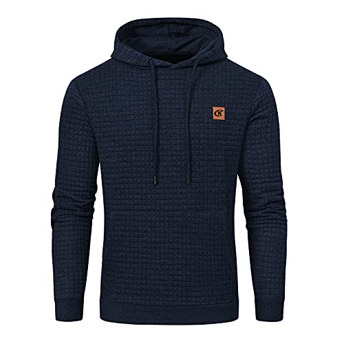 YuKaiChen Herren Kapuzenpullover Casual Langarm Karierten Kordelzug Jacquard Hooded Sweat mit Fleece Innenseite Marine 5XL von YuKaiChen