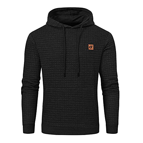 YuKaiChen Herren Kapuzenpullover Casual Langarm Karierten Kordelzug Jacquard Hooded Sweat mit Fleece Innenseite Schwarz 5XL von YuKaiChen