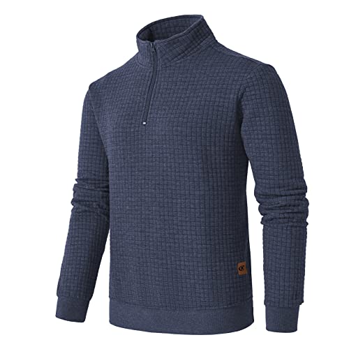 YuKaiChen Herren Langarm Viertelreißverschluss Casual Sweatshirt Square Muster, 4 - Blau, X-Large von YuKaiChen