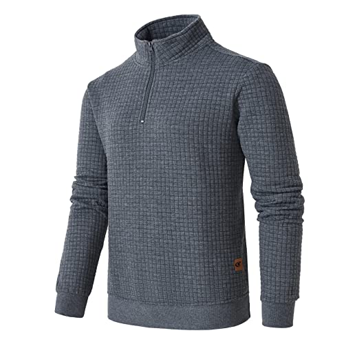 YuKaiChen Herren Langarm Viertelreißverschluss Casual Sweatshirt Square Muster, Dunkelgrau, X-Large von YuKaiChen