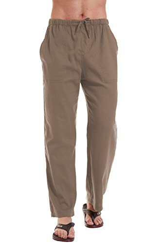 YuKaiChen Herren Leinen Baumwolle Yogahose Casual Lose Sweatpants Strandhose Loungehose, 1-dunkel khaki, XX-Large von YuKaiChen