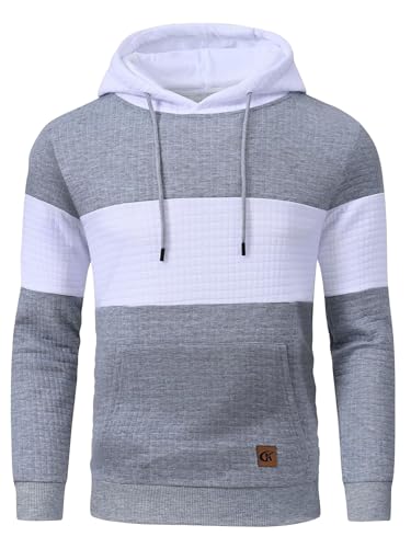 YuKaiChen Herren Pullover Herren Patchwork Hoodie Langarm Jacquard Kaputzenpullover Farbblock Sweatshirt mit Taschen Hellgrau Weiß Hellgrau XXX-Large von YuKaiChen