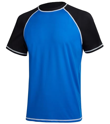 YuKaiChen Herren UV-Schutz Badeshirt Herren Schwimmshirt Schnelltrocknend Atmungsaktiv Sonnenschutz Shirt Rashguard Shirt mit UPF 50+ für Wassersport Größe 2XL Blau Schwarz von YuKaiChen