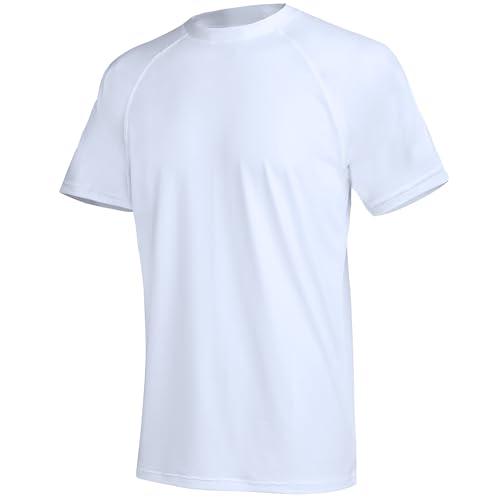 YuKaiChen Herren UV-Schutz Badeshirt Herren Schwimmshirt Schnelltrocknend Atmungsaktiv Sonnenschutz Shirt Rashguard Shirt mit UPF 50+ für Wassersport Größe 3XL Weiß von YuKaiChen