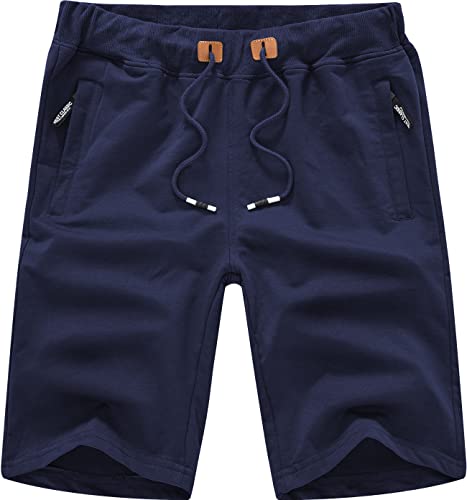 YuKaiChen Herren Sport Shorts Kurze Hosen Sommer Baumwolle Bermuda mit Reißverschlusstaschen Marine 36 von YuKaiChen