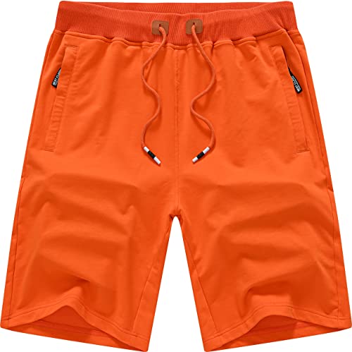 YuKaiChen Herren Sport Shorts Kurze Hosen Sommer Baumwolle Bermuda mit Reißverschlusstaschen Orange rot 42 von YuKaiChen