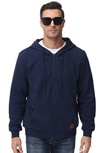 YuKaiChen Herren Sweatjacke Kapuzenjacke Hoodie Herren Langarm Karierten Jacquard Zip Gym Running mit Reißverschluss Kapuze Marine M von YuKaiChen