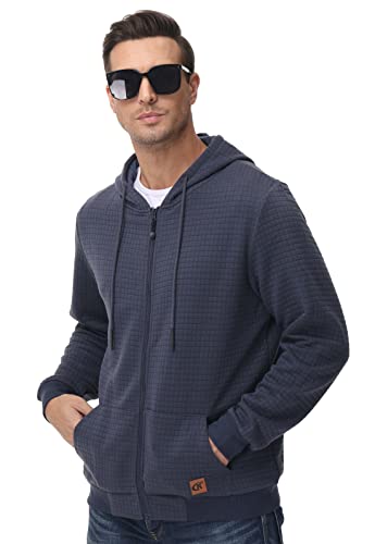 YuKaiChen Herren Sweatjacke Sweatshirt Hoodie Herren Langarm Full-Zip Gym Running Kapuzenjacke mit Reißverschluss Kapuze Grau Blau 2XL von YuKaiChen