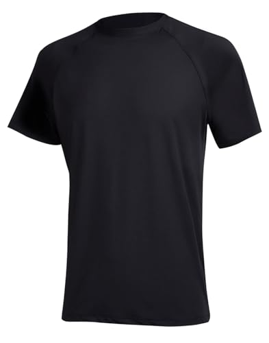 YuKaiChen Herren UPF 50+ Rashguard Kurzarm Schwimmshirt Qucik Drying Running Top Sport Gym Workout Rashweste, Schwarz , 5X-Large von YuKaiChen