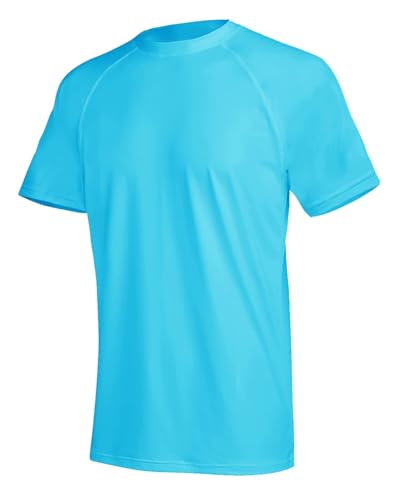 YuKaiChen Herren UPF 50+ Rashguard Kurzarm Schwimmshirts Qucik Trocknen Laufen Top Sport Fitnessstudio Workout Rash Vest, hellblau, XL von YuKaiChen