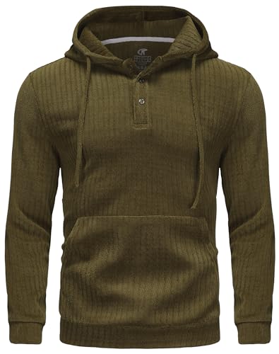 YuKaiChen Herren Pullover Hoodie Langarm Kapuzenpullover Gestrickter Sweatshirt mit Henley Ausschnitt und Knöpfen Größe M Gelblich Grün von YuKaiChen