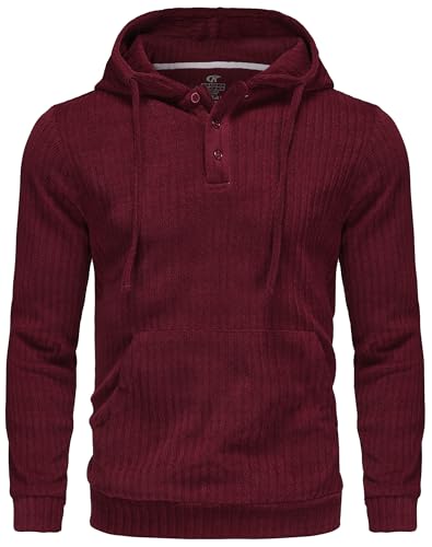 YuKaiChen Herren Pullover Hoodie Langarm Kapuzenpullover Gestrickter Sweatshirt mit Henley Ausschnitt und Knöpfen Größe M Rot von YuKaiChen