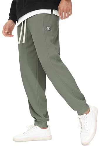 YuKaiChen Jogginghose Herren Waffelgewebe Joggers Sweathosen mit Kordelzug und Elastische Taille Herren Sweatpants mit konischem Schnitt Grün Größe 2XL von YuKaiChen