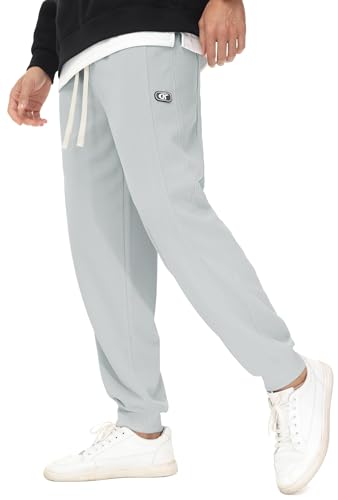 YuKaiChen Jogginghose Herren Waffelgewebe Joggers Sweathosen mit Kordelzug und Elastische Taille Herren Sweatpants mit konischem Schnitt Hellgrau Größe 3XL von YuKaiChen