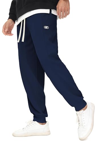 YuKaiChen Jogginghose Herren Waffelgewebe Joggers Sweathosen mit Kordelzug und Elastische Taille Herren Sweatpants mit konischem Schnitt Marineblau Größe 2XL von YuKaiChen