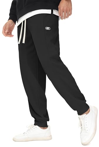 YuKaiChen Jogginghose Herren Waffelgewebe Joggers Sweathosen mit Kordelzug und Elastische Taille Herren Sweatpants mit konischem Schnitt Schwarz Größe 3XL von YuKaiChen