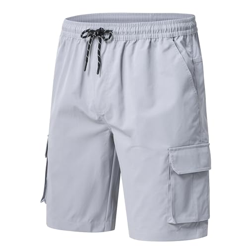 YuKaiChen Kurze Hosen Herren Cargo Shorts Chino Shorts Sommer mikroelastisches Köpergewebe Elastische Taille mit Reißverschlusstaschen Grau Größe XXL von YuKaiChen