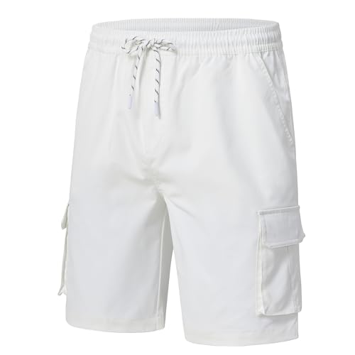 YuKaiChen Kurze Hosen Herren Cargo Shorts Chino Shorts Sommer mikroelastisches Köpergewebe Elastische Taille mit Reißverschlusstaschen Weiß Größe XXL von YuKaiChen