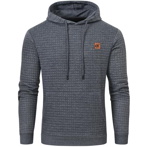 YuKaiChen Pullover Herren Arbeitspullover Waffel-Stoff Fleece Hooded Sweat Sweatshirt Grau XXXL von YuKaiChen