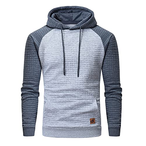 YuKaiChen Herren Kapuzenpullover Casual Langarm Karierten Kordelzug Jacquard Hooded Sweat mit Fleece Innenseite Hellgrau/Grau L von YuKaiChen