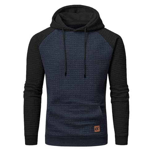 YuKaiChen Pullover Herren Arbeitspullover Waffel-Stoff Fleece Hooded Sweat Sweatshirt Indigo-Schwarz Groß von YuKaiChen
