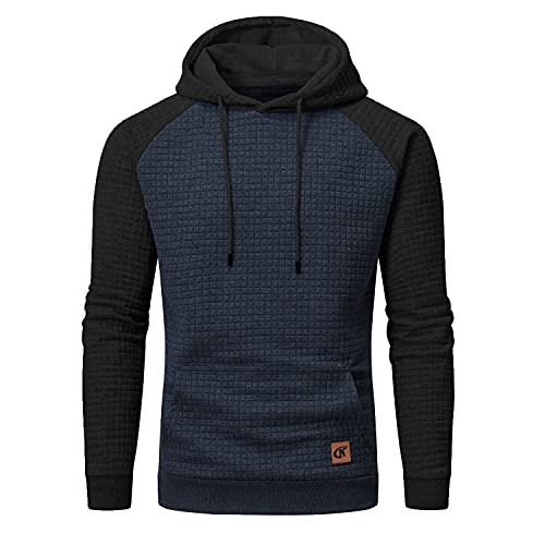 YuKaiChen Pullover Herren Arbeitspullover Waffel-Stoff Fleece Hooded Sweat Sweatshirt Indigo-Schwarz Klein von YuKaiChen