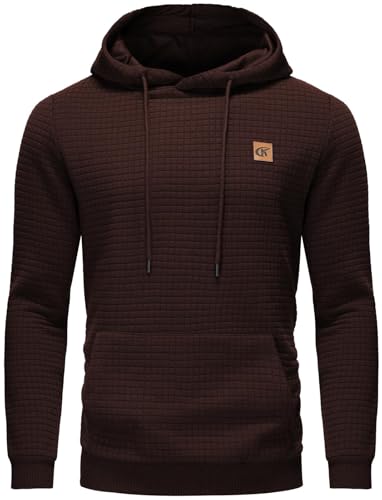 YuKaiChen Pullover Herren Arbeitspullover Waffel-Stoff Fleece Hooded Sweat Sweatshirt Kaffee Medium von YuKaiChen
