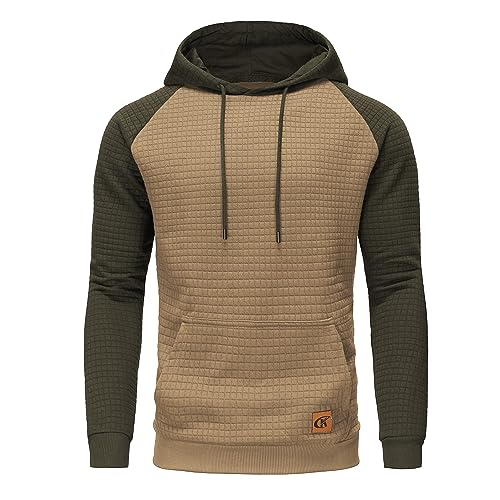 YuKaiChen Pullover Herren Arbeitspullover Waffel-Stoff Fleece Hooded Sweat Sweatshirt Khaki-Armygrün XXL von YuKaiChen