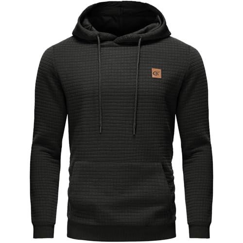 YuKaiChen Pullover Herren Arbeitspullover Waffel-Stoff Fleece Hooded Sweat Sweatshirt Schwarz S von YuKaiChen
