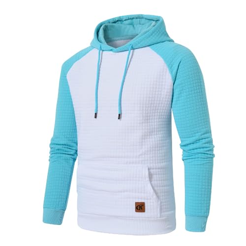 YuKaiChen Pullover Herren Arbeitspullover Waffel-Stoff Fleece Hooded Sweat Sweatshirt Weiß/Himmelblau M von YuKaiChen