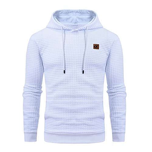 YuKaiChen Pullover Herren Arbeitspullover Waffel-Stoff Fleece Hooded Sweat Sweatshirt Weiß XXL von YuKaiChen