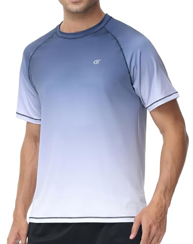 YuKaiChen Rashguard Herren Schwimmshirt Schnelltrocknend Atmungsaktiv Bade-T-Shirt mit kurzen Ärmeln Rashguards Wassersport für Männer Marine Weiß Mittel von YuKaiChen