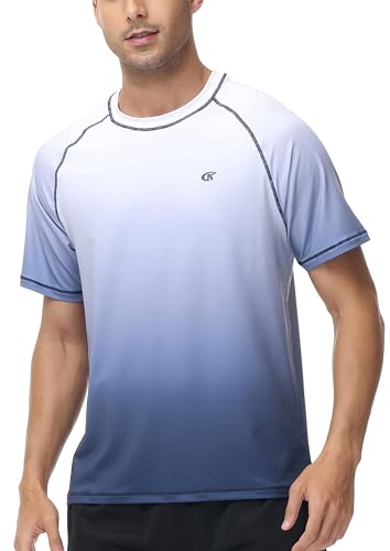 YuKaiChen Rashguard Herren Schwimmshirt Schnelltrocknend Atmungsaktiv Bade-T-Shirt mit kurzen Ärmeln Rashguards Wassersport für Männer Weiß Marine 6XL von YuKaiChen