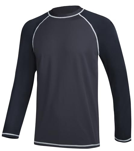 YuKaiChen Rashguard Herren UV Shirt Schwimm Shirts Langarmshirt Schnell Trocknendes Atmungsaktiv Badeshirt für Wassersport Grau Schwarz Größe 3XL von YuKaiChen