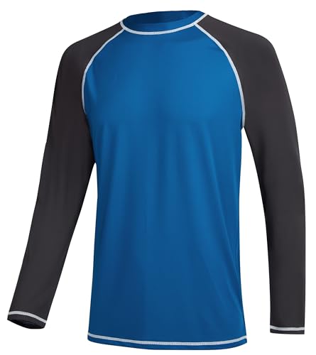 YuKaiChen Rashguard Herren UV Shirt Schwimm Shirts Langarmshirt Schnell Trocknendes Atmungsaktiv Badeshirt für Wassersport Pfauenblau Schwarz Größe L von YuKaiChen