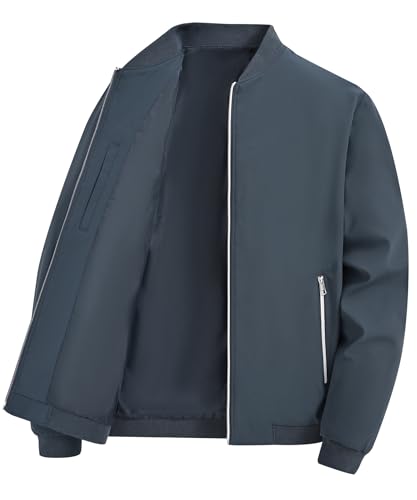 YuKaiChen Übergangsjacke Herren Bomberjacke Leichte Jacke Freizeit Sommerjacke mit Reißverschlusstaschen Größe XL Rauchgrau blau von YuKaiChen