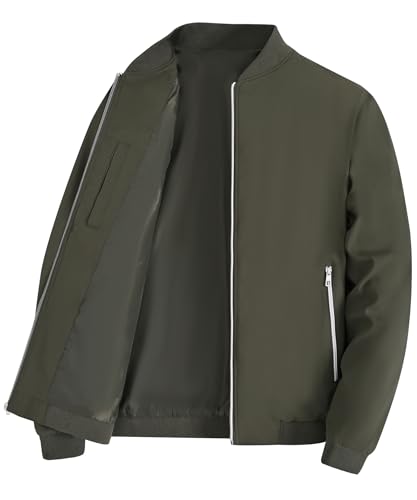 YuKaiChen Übergangsjacke Herren Bomberjacke Leichte Jacke Freizeit Sommerjacke mit Reißverschlusstaschen Größe M Armeegrün von YuKaiChen