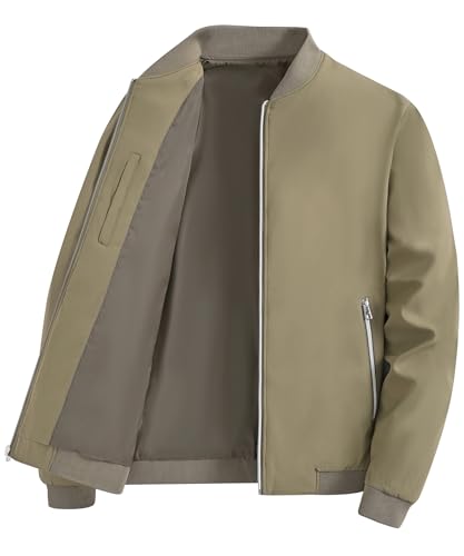 YuKaiChen Übergangsjacke Herren Bomberjacke Leichte Jacke Freizeit Sommerjacke mit Reißverschlusstaschen Größe S Khaki von YuKaiChen