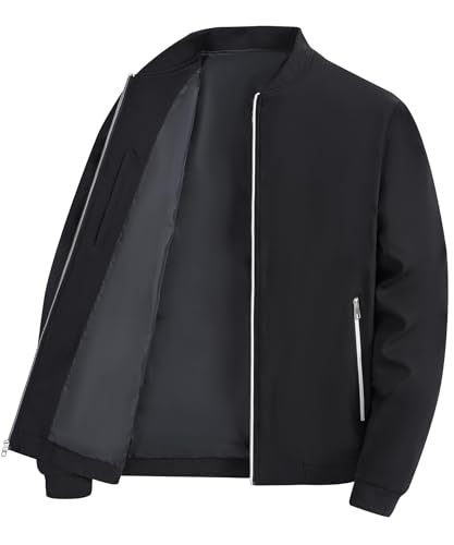 YuKaiChen Übergangsjacke Herren Bomberjacke Leichte Jacke Freizeit Sommerjacke mit Reißverschlusstaschen Größe S Schwarz von YuKaiChen