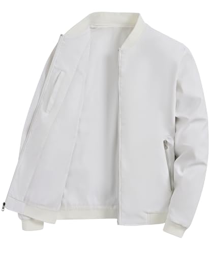 YuKaiChen Übergangsjacke Herren Bomberjacke Leichte Jacke Freizeit Sommerjacke mit Reißverschlusstaschen Größe S Weiß von YuKaiChen