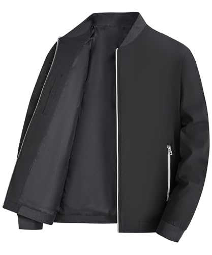 YuKaiChen Übergangsjacke Herren Bomberjacke Leichte Jacke Freizeit Sommerjacke mit Reißverschlusstaschen Größe XL Karbon Grau von YuKaiChen