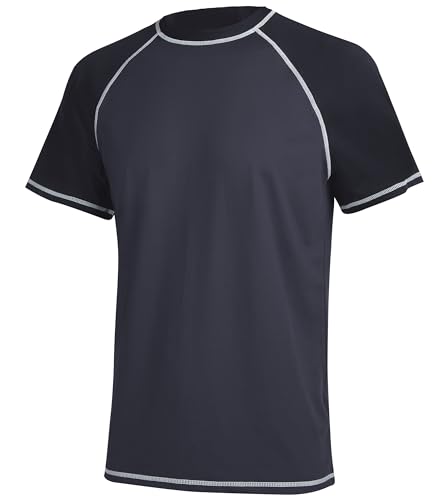 YuKaiChen Herren UV-Schutz Badeshirt Herren Schwimmshirt Schnelltrocknend Atmungsaktiv Sonnenschutz Shirt Rashguard Shirt mit UPF 50+ für Wassersport Größe L Grau Schwarz von YuKaiChen