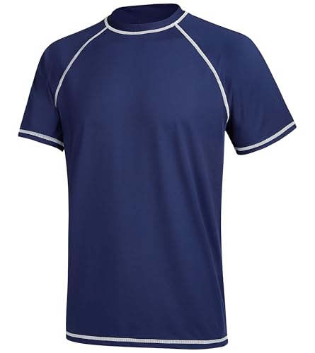 YuKaiChen Herren UV-Schutz Badeshirt Herren Schwimmshirt Schnelltrocknend Atmungsaktiv Sonnenschutz Shirt Rashguard Shirt mit UPF 50+ für Wassersport Größe 3XL Dunkelblau von YuKaiChen