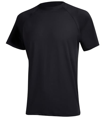 YuKaiChen Herren UV-Schutz Badeshirt Herren Schwimmshirt Schnelltrocknend Atmungsaktiv Sonnenschutz Shirt Rashguard Shirt mit UPF 50+ für Wassersport Größe M Schwarz von YuKaiChen