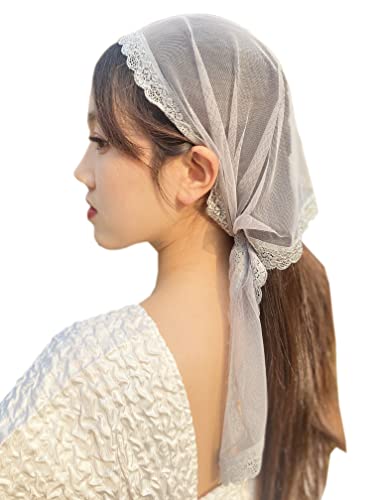 YuRongsxt Dreieck Kapelle Schleier Mantilla Spitze Kopfbedeckung katholische lateinische Masse M15, GRAU, Einheitsgröße von YuRongsxt